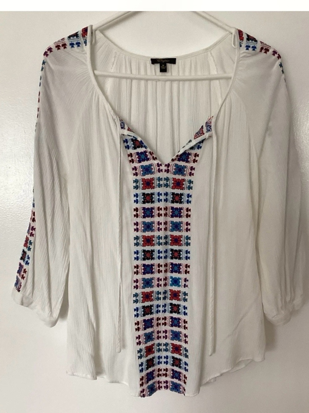 Cupio White Tunic with Blue and Red Embroidered Trim